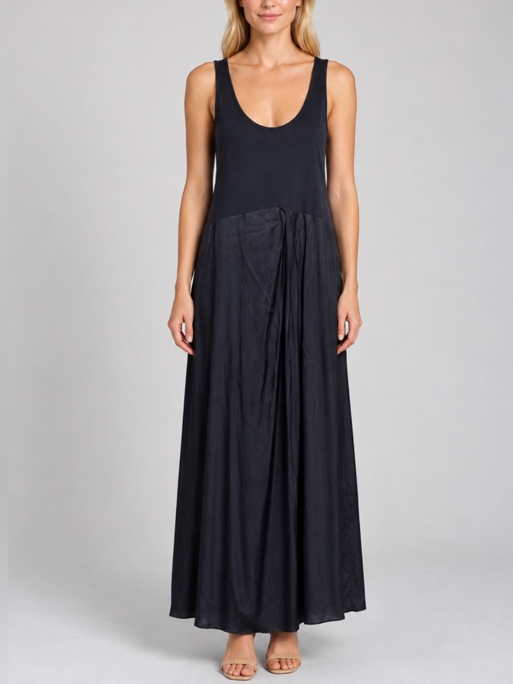 Anthropologie Black Sleeveless Scoop Neck Mixed Media Maxi Dress L 57343
